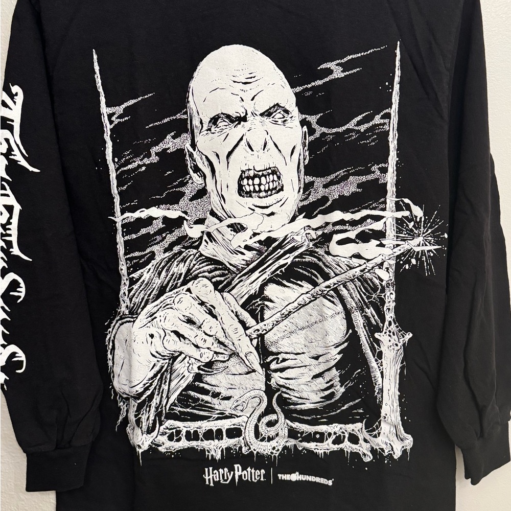 The Hundreds Black Long-Sleeve Shirt with White Voldemort Graphic